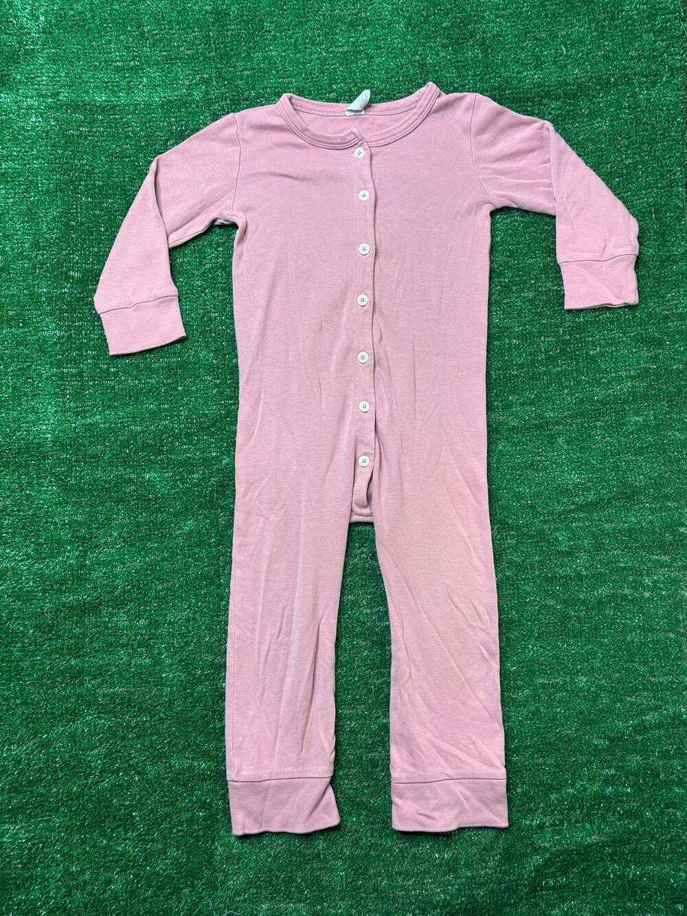 Kate Quinn Organic Cotton Button Long Sleeve Romper Footless Sleepwear 3T Pink